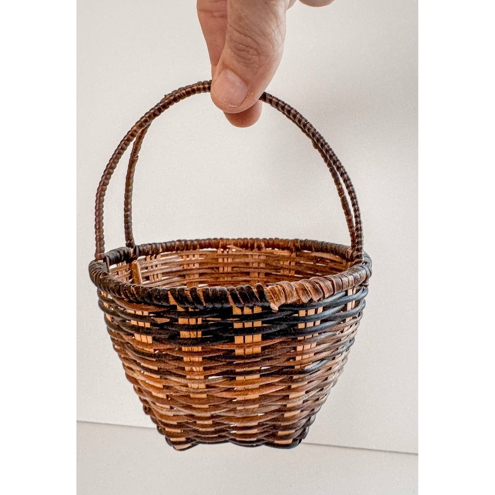 Vintage Mini Wicker Basket Handwoven Round Rustic Primitive Gathering Basket